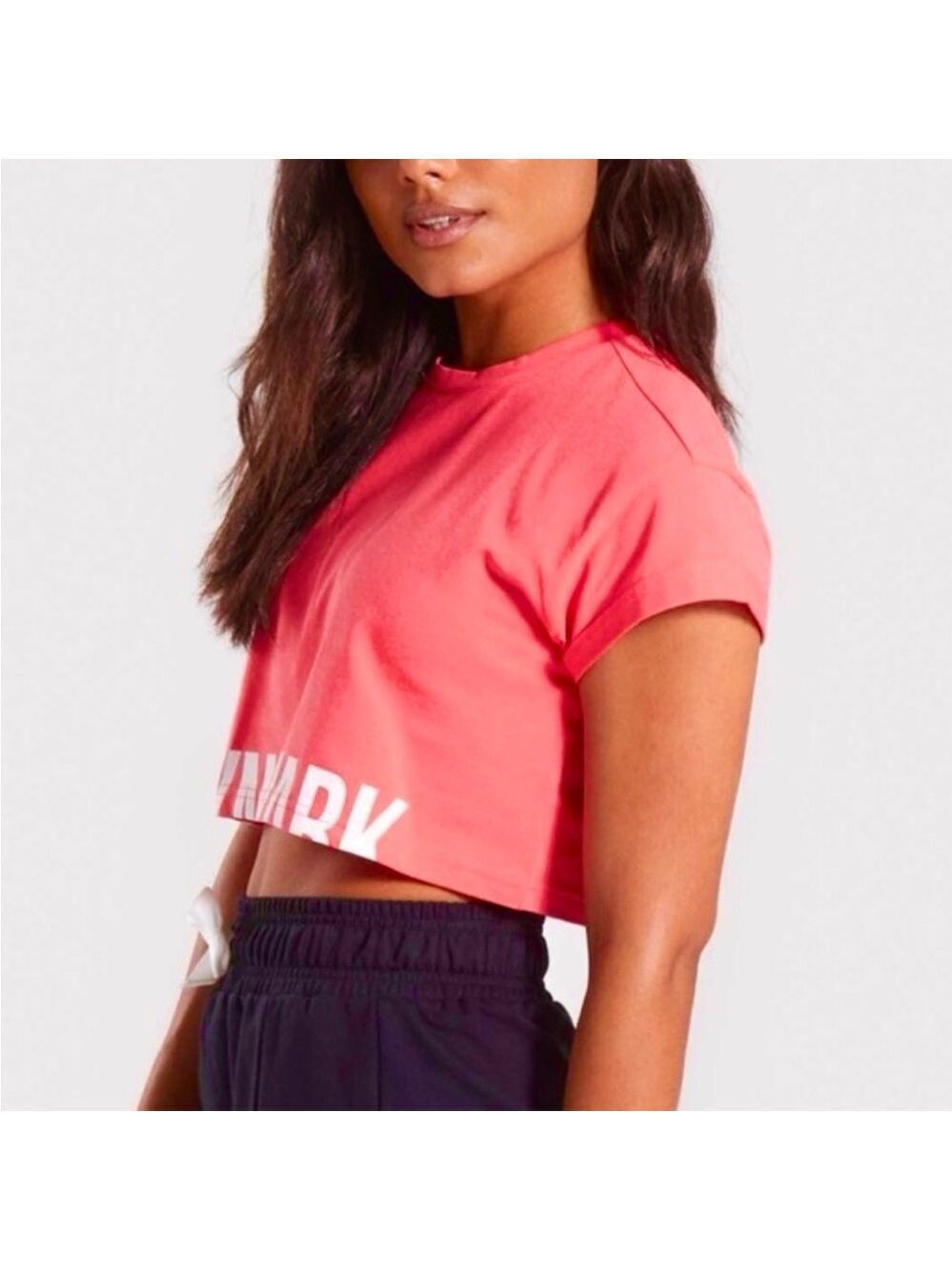Gymshark watermelon pink white cropped spell out workout athletic shirt S - Picture 2 of 13